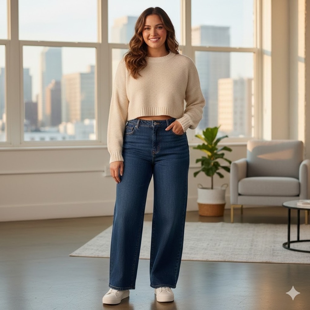 Universal Thread Womens Sailor Wide Leg Jeans High Rise Dark Wash Size 14 Reg